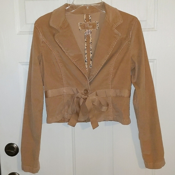 Juniors Plugg Tan Corduroy Cropped L/S Jacket w/front button & ribbon be… - Picture 1 of 12